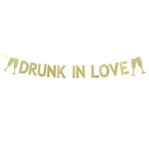 drunk in love banner,hanging theme photo backdrop for wedding, engagement, bridal shower, bachelor, bachelorette, anniversary party decoration (gold).