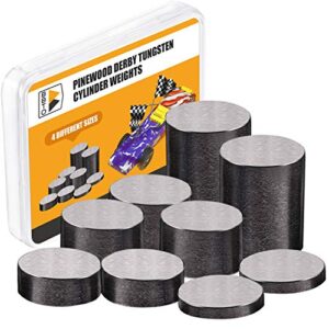bbto 2.125 oz. tungsten weights 3/8 inch incremental cylinders car incremental weights compatible with pinewood car derby weights, 9 pieces