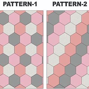 Hexagon Floor Mat Activity Mat Floor Foam Tile for Crawling, Tummy Time, and Playing 4x6 Feet Ultra Thickness Playmat for Infants and Toddlers for Nursery Room 2 Patterns in 1 (Pink White Gray)