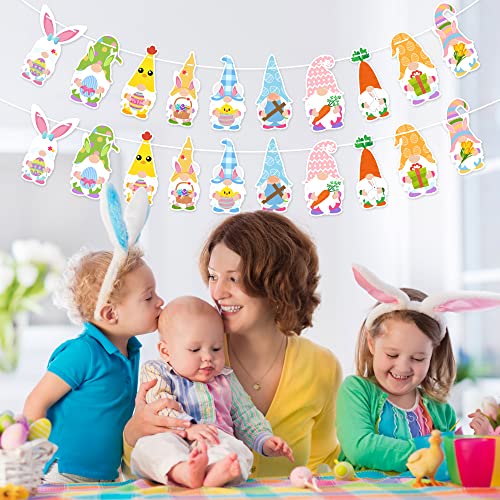 WATINC 2Pcs Gnome Banner Garlands Decoration Egg Bunny Carrot Chick Flower Daisy Gift Box Bowknot Pendant Hanging Bunting Gnomes Garland Decor Holiday Party Favors Supplies for Mantle Fireplace