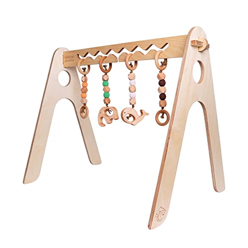 Habitual Monkey Wooden Baby Play Gym with 4 Baby Toys, Montessori Toys, Boho, Cute, Sturdy, Eco-Friendly and Non-Toxic - Babies, Infants