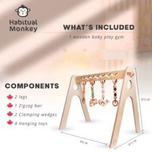 Habitual Monkey Wooden Baby Play Gym with 4 Baby Toys, Montessori Toys, Boho, Cute, Sturdy, Eco-Friendly and Non-Toxic - Babies, Infants