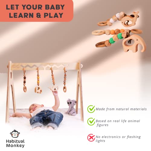 Habitual Monkey Wooden Baby Play Gym with 4 Baby Toys, Montessori Toys, Boho, Cute, Sturdy, Eco-Friendly and Non-Toxic - Babies, Infants