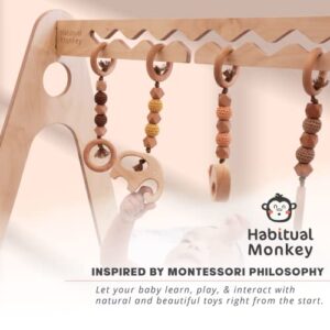 Habitual Monkey Wooden Baby Play Gym with 4 Baby Toys, Montessori Toys, Boho, Cute, Sturdy, Eco-Friendly and Non-Toxic - Babies, Infants