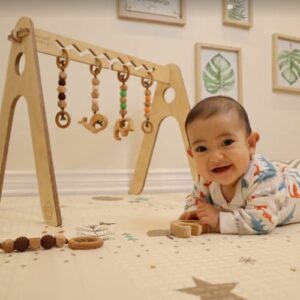 Habitual Monkey Wooden Baby Play Gym with 4 Baby Toys, Montessori Toys, Boho, Cute, Sturdy, Eco-Friendly and Non-Toxic - Babies, Infants