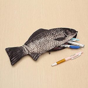 funny carp pen bag realistic fish shape make-up pouch pu leather easy clean flexible pen pencil case with zipper