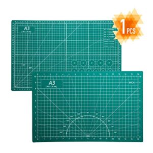 Self Healing Cutting Mat 18 inchx12 inch Non-Slip PVC Double Sided 5-Ply A3 Art Craft Rotating Mat, Rotary for Quilting, Sewing Crafts Hobby Fabric Precision Scrapbooking Project -GREEN