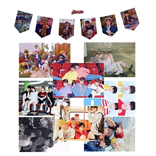 8Sheets T-XT Boys Posters with 6PCS T-XT Brithday Banners Hanging Flag for Wall Decoration