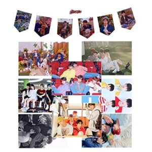 8Sheets T-XT Boys Posters with 6PCS T-XT Brithday Banners Hanging Flag for Wall Decoration