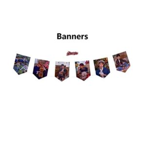 8Sheets T-XT Boys Posters with 6PCS T-XT Brithday Banners Hanging Flag for Wall Decoration