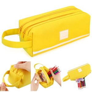 rolin roly yellow pencil case lager capacity pen bag stationery storage case double zipper canvas pen box with handle organizer makeup cosmetics adults students business office