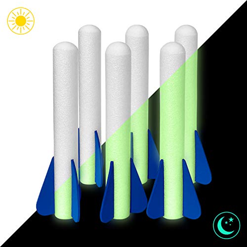 Botabee Glow-in-The-Dark Soft Foam Rocket Refills for Rocket Launchers | Compatible with Stomp Rocket® Jr. Glow Rocket Launcher | 6 Pack Replacement Air-Powered Foam Rockets