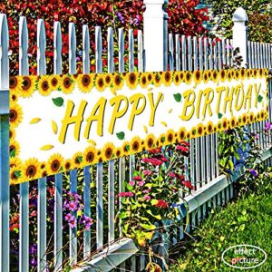 Ushinemi Sunflower Birthday Party Decorations, Sunflower Theme Happy Birthday Banner Decor, 9.8x1.6 Feet