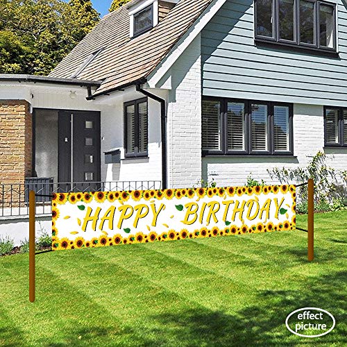 Ushinemi Sunflower Birthday Party Decorations, Sunflower Theme Happy Birthday Banner Decor, 9.8x1.6 Feet