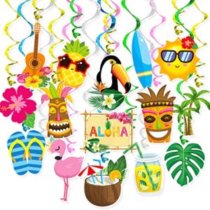 summer tiki luau hawaii hanging swirls 30 pack foil ceiling hanging swirls banner decorations garland banner for kids adults birthday baby shower holiday events party supplies room wall decor