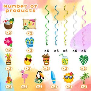 Summer Tiki Luau Hawaii Hanging Swirls 30 Pack Foil Ceiling Hanging Swirls Banner Decorations Garland Banner for Kids Adults Birthday Baby Shower Holiday Events Party Supplies Room Wall Decor