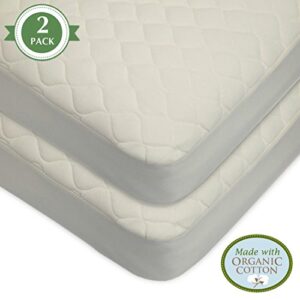 TL Care Waterproof Quilted Crib Size Fitted Mattress Cover Made with Organic Cotton Top Layer, Natural Color, 2 Pack