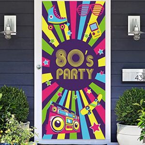 80’s party time banner tape backdrop throwback 80’s style i love 80’s retro theme decor for disco rock punk music dance boom box hip hop birthday back to the 80’s party flag favors decorations