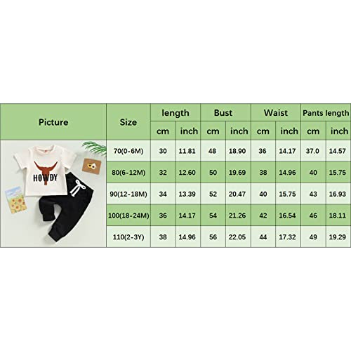 GOOCHEER Western Baby Boy Clothes Summer Outfit Cow Letter Short Sleeve T-shirt Tops and Jogger Pants 2PCS Clothes Set Toddler Boys (Beige Black, 12-18 Months)