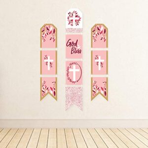 Big Dot of Happiness Pink Elegant Cross - Hanging Vertical Paper Door Banners - Girl Religious Party Wall Decoration Kit - Indoor Door Decor