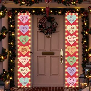 conversation hearts valentines banners with warm led lights 70.9×12 inch valentines day door decor outdoor valentines decorations for the home happy valentines day decor banner (valentines-1)