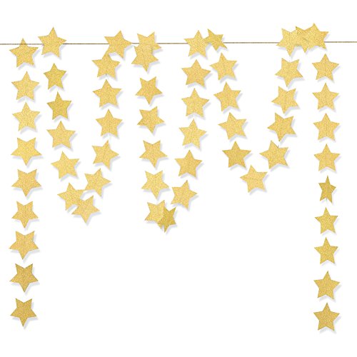 Koker Sparkling Star Garland, Paper Hanging String Banner Decoration for Wedding, Birthday Party Baby Shower Backdrop, Glitter Gold, 11.5 Feet/3.5 m