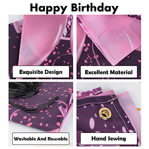 PAKBOOM Happy 61st Birthday Banner Backdrop - 61 Birthday Party Decorations Supplies for Women - Pink Purple Gold 4 x 6ft