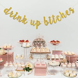 RoadSea Drink Up Bitches Banner - Funny Birthday - Bachelorette - Engagedment Party Garland Supplies - Wedding Party Decorations - Gold Glitter