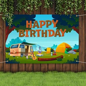 camping birthday backdrop banner decorations happy camper tent themed bday background for boys girls men women photography party decor supplies