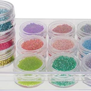 The Beadsmith Personality Case - Clear Storage Organizer Box, 5 x 3.75 x 0.9 inches - Includes 12 Small Containers with lids - 1.2 x 0.7 inches, Bead Holder