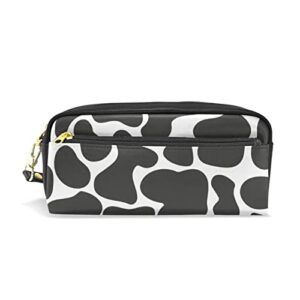 sletend milk cow print large capacity pencil case portable pencil bag pu leather comestic makeup bag organizer make up pouch with handle for boys girls adults students