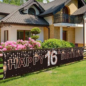 luxiocio happy 16th birthday banner decorations supplies for girl, rose gold 16 year old birthday party decor, happy sixteen birthday sign for outdoor indoor(9.8ft x 1.6ft)