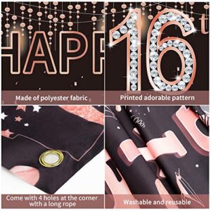 Luxiocio Happy 16th Birthday Banner Decorations Supplies for Girl, Rose Gold 16 Year Old Birthday Party Decor, Happy Sixteen Birthday Sign for Outdoor Indoor(9.8ft x 1.6ft)