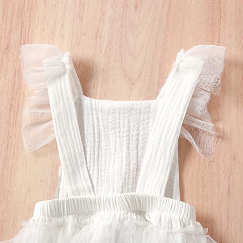 Hnyenmcko Newborn Infant Baby Girl Clothes Lace Romper Dress Ruffle Sleeveless Backless Jumpsuit Tassel Bodysuit Summer Outfit (Embroidered White, 3-6 Months)
