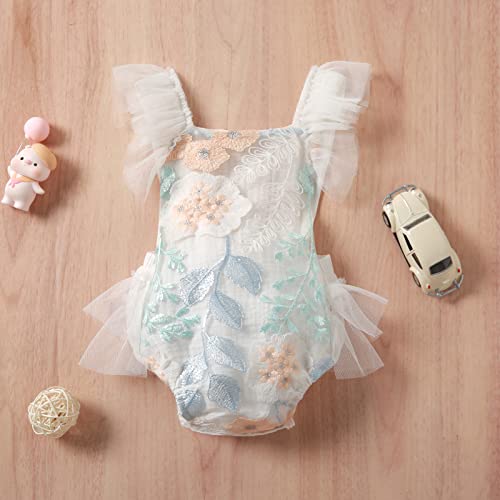 Hnyenmcko Newborn Infant Baby Girl Clothes Lace Romper Dress Ruffle Sleeveless Backless Jumpsuit Tassel Bodysuit Summer Outfit (Embroidered White, 3-6 Months)