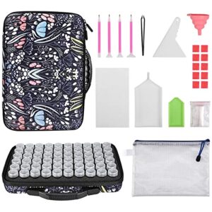dadanism diamond painting storage containers, 60 slots diamond embroidery accessories, shockproof jewelry beads organizer tools kit, diamond art craft accessories and tools carrying case, night blue