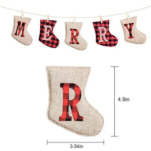 Merry Christmas Banner, Rustic Christmas Tree Ornaments Stocking Decorations, Unique Hand-Sewn Burlap Socks Shaped Christmas Tree Decorations, Stockings for Home Office Party Fireplace Decoration