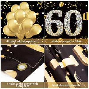 Pimvimcim Happy 60th Birthday Banner Decorations Supplies for Women & Men - Black Gold Sixty Birthday Party Sign Backdrop - 60 Year Old Birthday Party Background Decorations