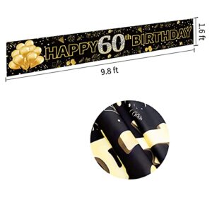 Pimvimcim Happy 60th Birthday Banner Decorations Supplies for Women & Men - Black Gold Sixty Birthday Party Sign Backdrop - 60 Year Old Birthday Party Background Decorations