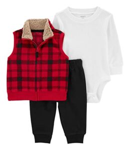 carter’s baby boys’ cardigan sets (red black buff plaid, 12 months)