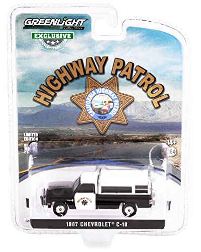 1987 Chevy C-10 Black and White CHP California Highway Patrol Hobby Exclusive 1/64 Diecast Model Car by Greenlight 30294