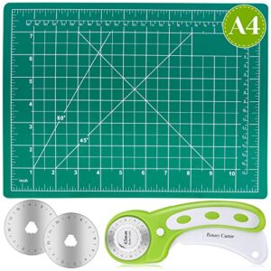 rotary cutter set, audab self healing sewing mats rotary cutter and mat 45mm rotary fabric cutter set with 2 blades rotary cutting mat for crafts fabric quilting hobby (9″ x 12″ (a4))