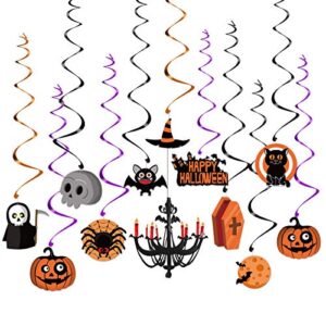 unomor halloween decorations indoor hanging swirls for haunted house decor ceiling swirl decoration included bats, spider, ghost, pumpkin, 3d chandelier (30 piece)