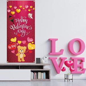 Happy Valentine's Day Door Cover Valentine's Day Hanging Banner Large Fabric Door Hanging Decoration Valentines Outdoor Party Backdrop for House Door Valentine's Day Party