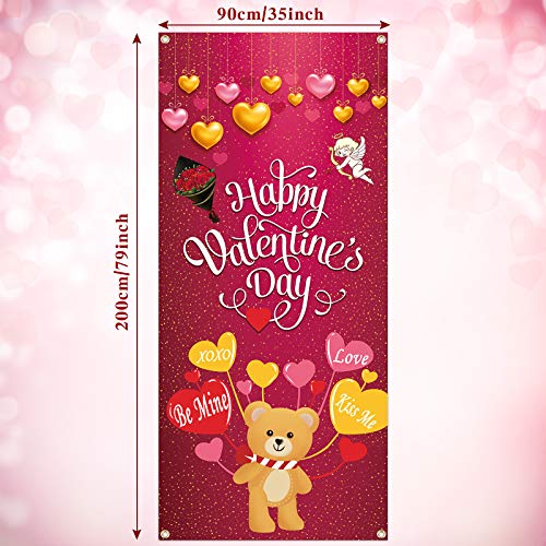 Happy Valentine's Day Door Cover Valentine's Day Hanging Banner Large Fabric Door Hanging Decoration Valentines Outdoor Party Backdrop for House Door Valentine's Day Party