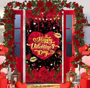 gya 3x6ft valentine’s day rose door cover red love heart door cover banner romantic dinner couple 40th women girl party indoor outdoor photo suplies