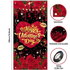 GYA 3x6ft Valentine's Day Rose Door Cover Red Love Heart Door Cover Banner Romantic Dinner Couple 40th Women Girl party Indoor Outdoor Photo suplies