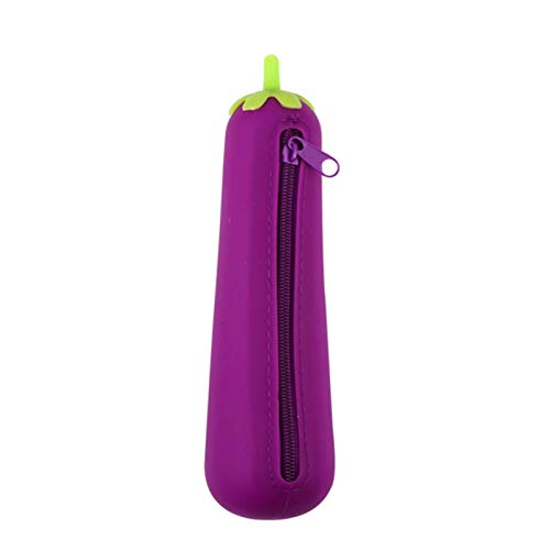 Pencil Pouch, Carrot Banana Fruit Silicone Pencil Case Storage Pen Bag Coin Purse Key Wallet - Eggplant