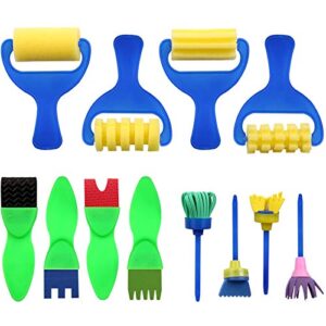 kids paint brushes, ygdz 12 pack washable painting brushes for toddlers kids early learning toys foam roller sponge arts crafts gift