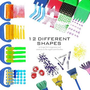 Kids Paint Brushes, YGDZ 12 Pack Washable Painting Brushes for Toddlers Kids Early Learning Toys Foam Roller Sponge Arts Crafts Gift
